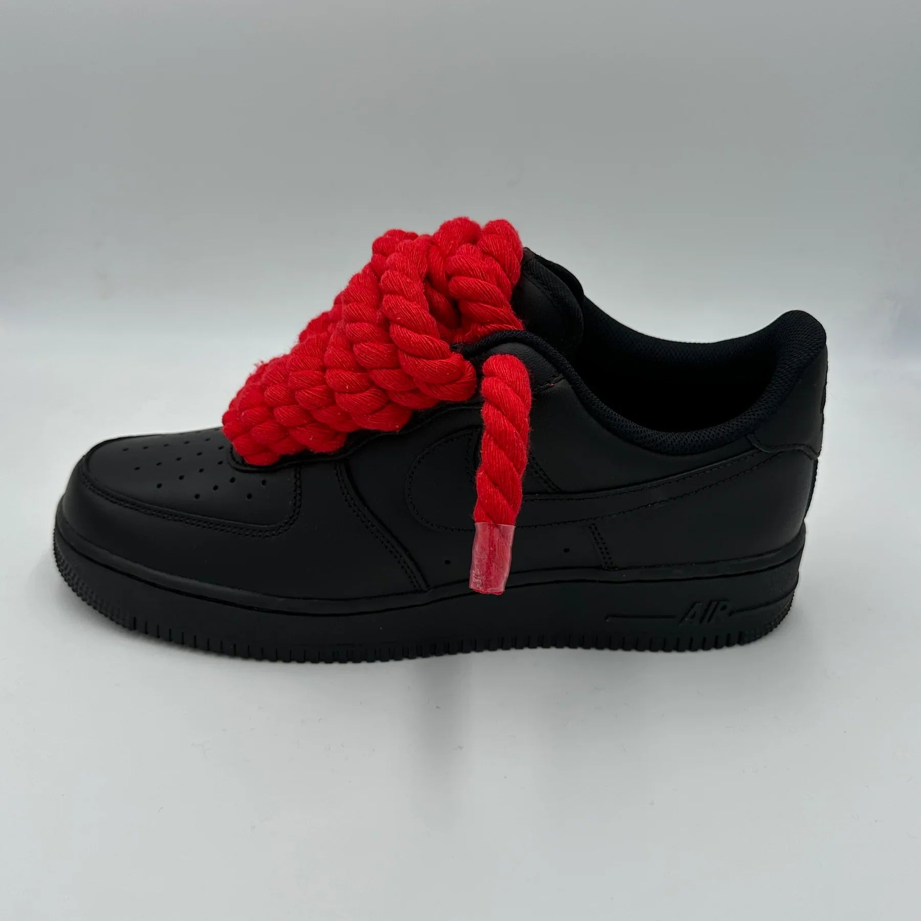 NIKE AIR FORCE 1 BLACK "CUSTOM ROPE LACE RED"