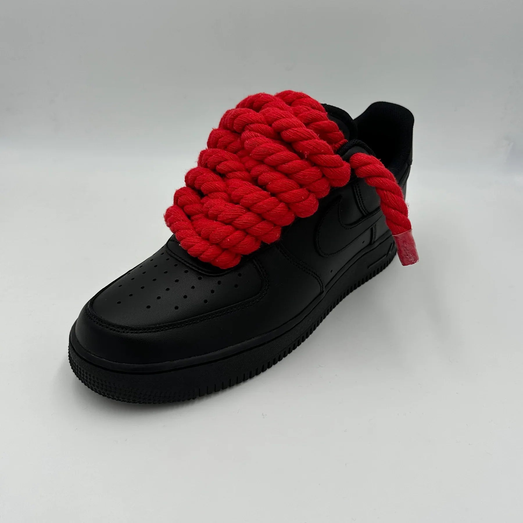 NIKE AIR FORCE 1 BLACK "CUSTOM ROPE LACE RED"