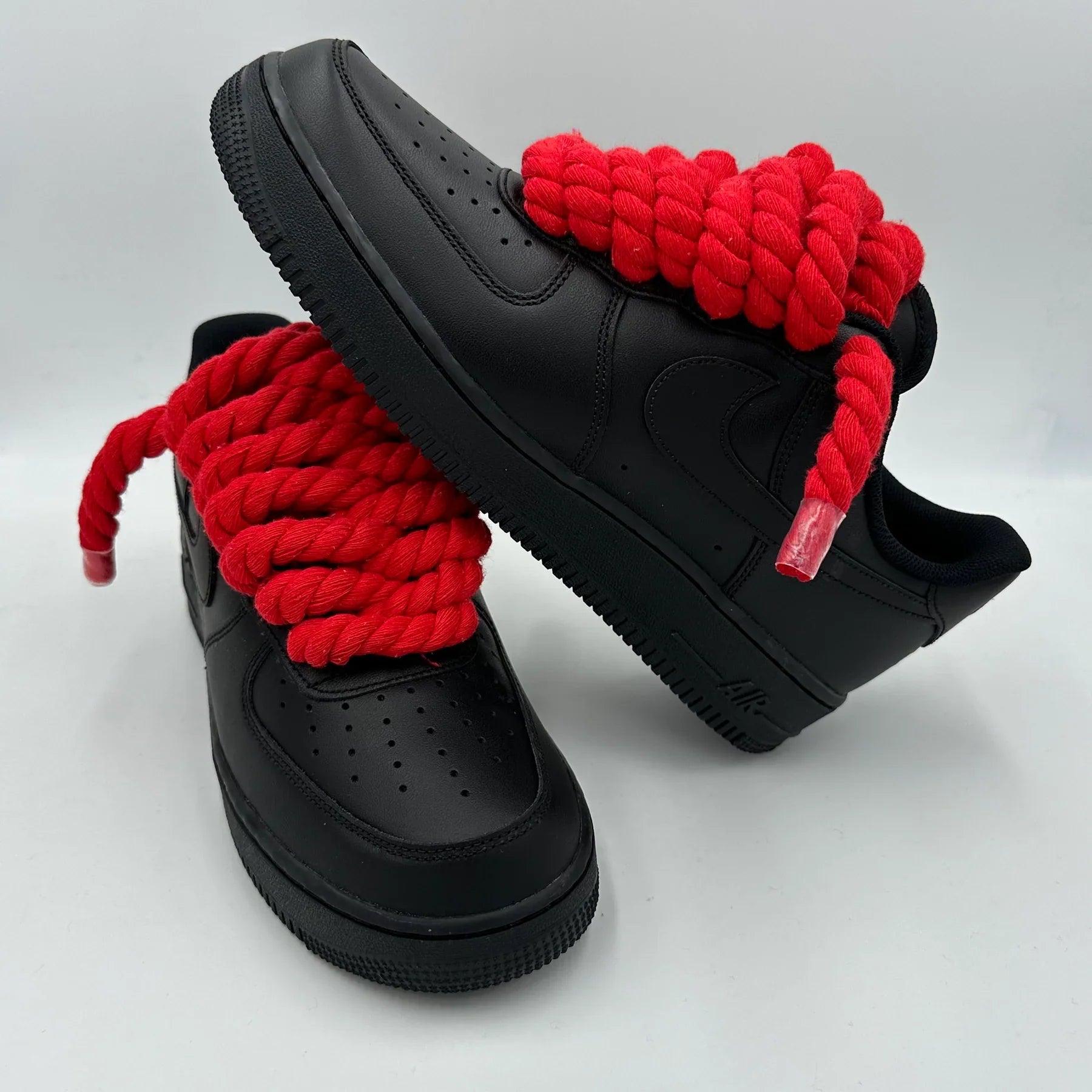 NIKE AIR FORCE 1 BLACK "CUSTOM ROPE LACE RED" SNEAKERVERSE