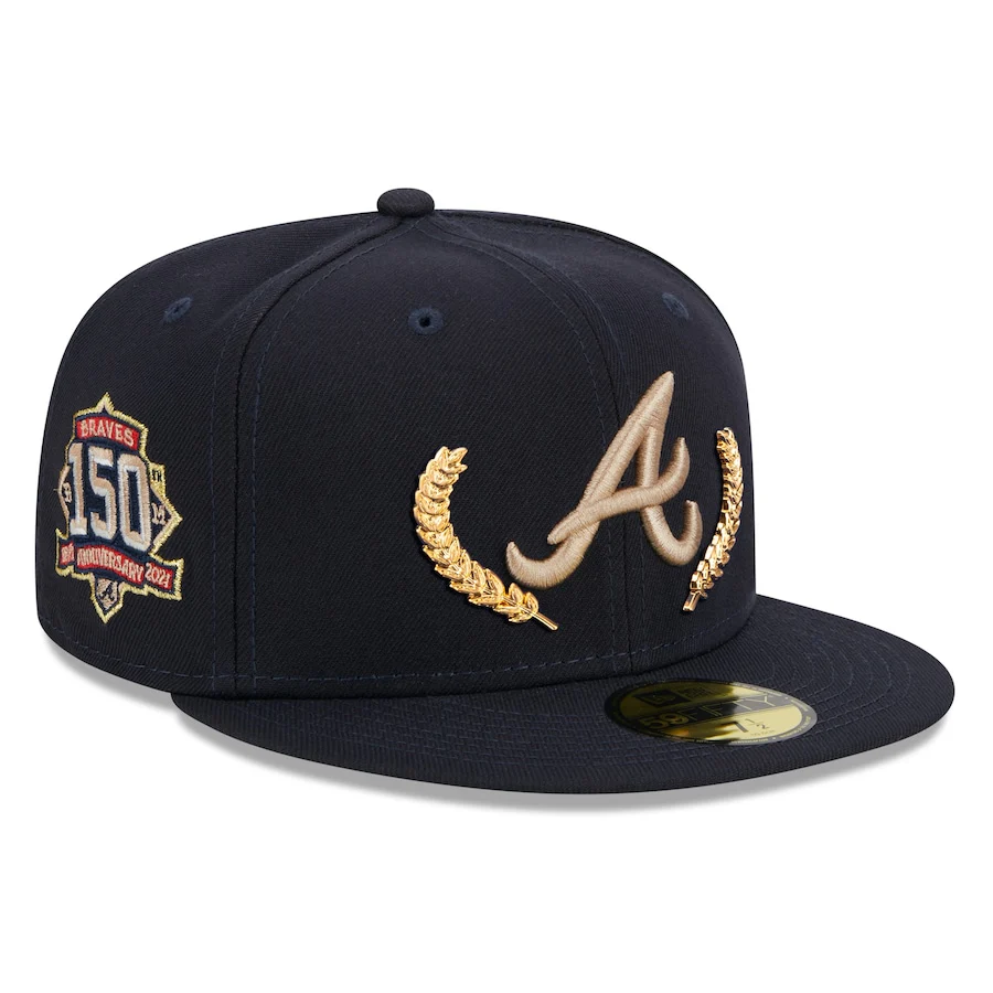 New Era Navy Atlanta Braves Gold Leaf 59FIFTY Fitted Hat - SNEAKERVERSE.CO.ZA